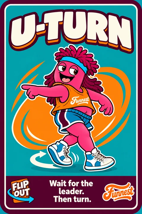 Flip Out card: U-Turn. Wait for the leader, then turn.
