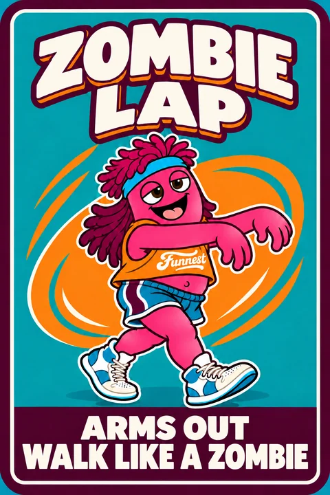 Flip Out card: Zombie Lap. Arms out, walk like a zombie.